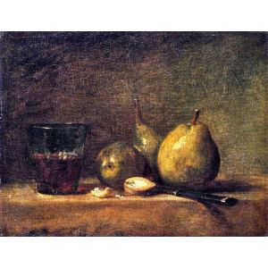 Three Pears, Walnuts, Glass of Wine and Knife Painting Reproduction