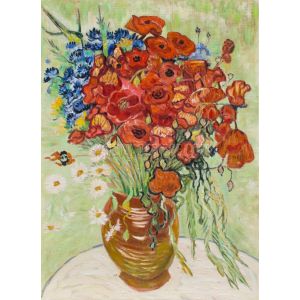 Red Poppies and Daisies Painting Reproduction