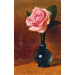 Still Life: Pink Rose in a Green Vase Painting Reproduction