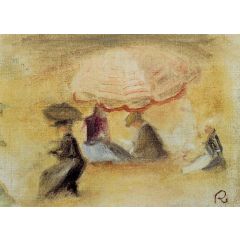 On the Beach, Figures under a Parasol Painting Reproduction