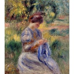 The Embroiderer, also known as Woman Embroidering in a Garden Painting Reproduction