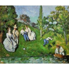Couples Relaxing by a Pond Painting Reproduction