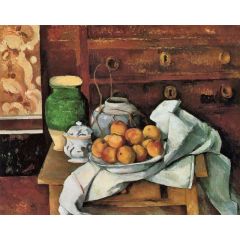 Vessels, Fruit and Cloth in front of a Chest Painting Reproduction