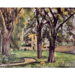 Chestnut Tree and Farm at Jas de Bouffan Painting Reproduction