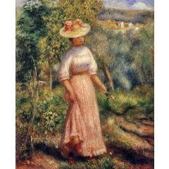Young Woman in Red in the Fields Painting Reproduction