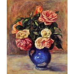 Roses in a Blue Vase Painting Reproduction