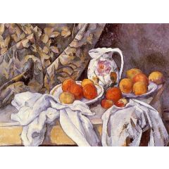 Still Life with Curtain and Flowered Pitcher Painting Reproduction