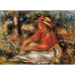 Young Woman Seated on the Grass Painting Reproduction