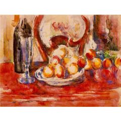 Still Life, Apples, a Bottle and Chairback Painting Reproduction