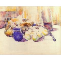 Blue Pot and Bottle of Wine, also known as Still Life with Pears and Apples, Covered Blue Jar, and a Bottle of Wine Painting Reproduction