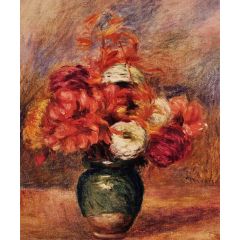 Flowers in a Green Vase, Dahlilas and Asters Painting Reproduction