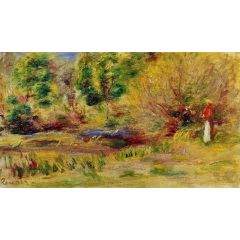 Woman Wearing a Hat in a Landscape Painting Reproduction
