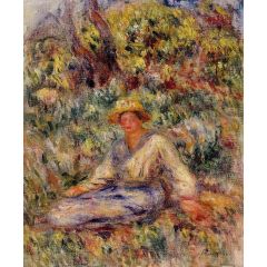 Woman in Blue in a Landscape Painting Reproduction