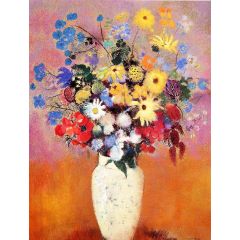 White Vase with Flowers Painting Reproduction