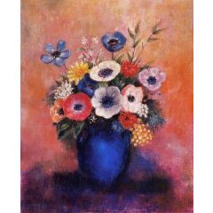 Bouquet of Flowers in a Blue Vase Painting Reproduction