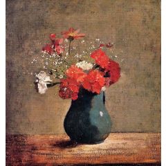 Carnations and Gypsophilia in a Green Vase Painting Reproduction