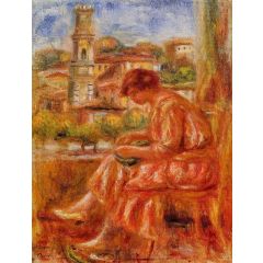 Woman at the Window with a View of Nice Painting Reproduction
