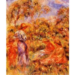 Three Women and Child in a Landscape Painting Reproduction