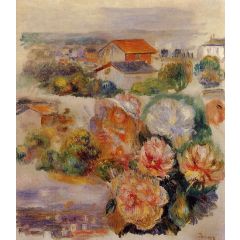 Landscape, Flowers and Little Girl Painting Reproduction