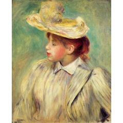 Young Woman in a Straw Hat Painting Reproduction