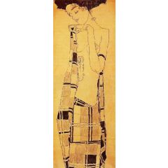 Standing Girl in a Plaid Garment Painting Reproduction