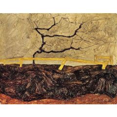 Bare Tree behind a Fence Painting Reproduction