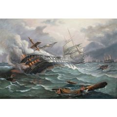 Destruction by Fire of the Gun Ship ’Achille’ at the Close of the Battle of Trafalgar Painting Reproduction