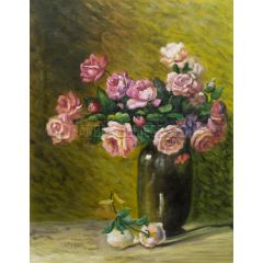 Pink Roses on a Table Painting Reproduction