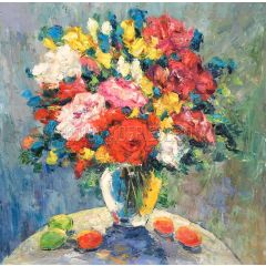 Still Life, a Vase of Rose on the Table