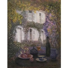 Table at the Mansion with Flowers Painting Reproduction