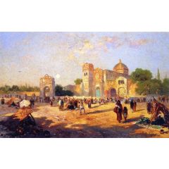 Mexican Plaza, Market Day Painting Reproduction