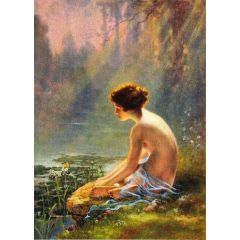 Seated Nude at Lily Pond Painting Reproduction