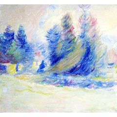 Giverny Trees, Wind, and Snow Painting Reproduction
