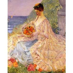 Woman with a Flower Basket Painting Reproduction