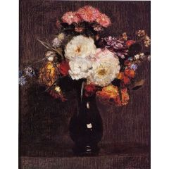 Dahlias, Queens Daisies, Roses and Corn Flowers Painting Reproduction
