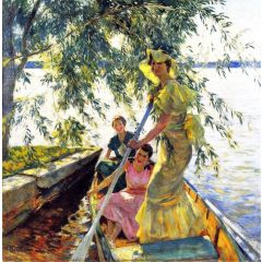 Three Women in a Rowboat Painting Reproduction