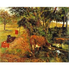 Cows near Dieppe, also known as Landscape with Cows in an Orchard Painting Reproduction
