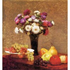 Asters and Fruit on a Table Painting Reproduction