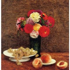 Still Life: Dahlias, Grapes and Peaches Painting Reproduction