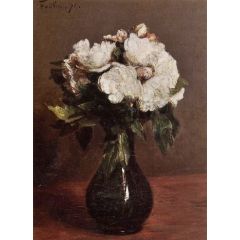 White Roses in a Green Vase Painting Reproduction