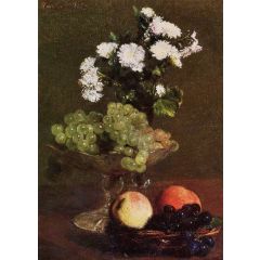 Still Life: Chrysanthemums and Grapes Painting Reproduction