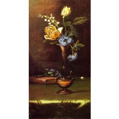 Flowers in a Vase with Book and Hairpin Painting Reproduction
