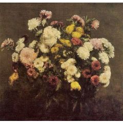 Large Bouquet of Crysanthemums Painting Reproduction