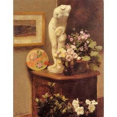 Still Life with Torso and Flowers Painting Reproduction