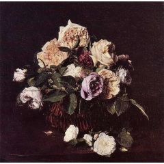 Roses in a Basket on a Table Painting Reproduction