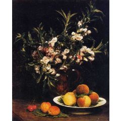 Still Life: Balsimines, Peaches and Apricots Painting Reproduction