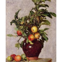 Vase with Apples and Foliage Painting Reproduction