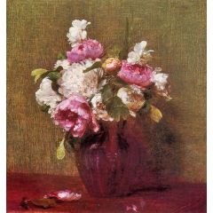 White Peonies and Roses, Narcissus Painting Reproduction
