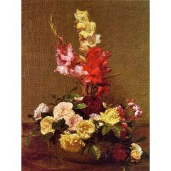 Gladiolas and Roses Painting Reproduction