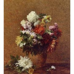 Large Bouquet of Chrysanthemums Painting Reproduction